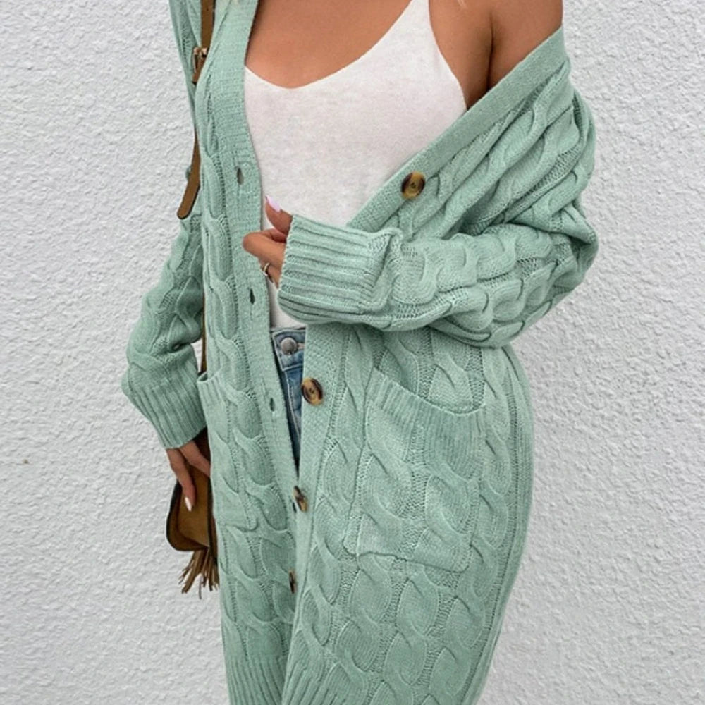 Cable-Knit Button Down Cardigan with Pockets