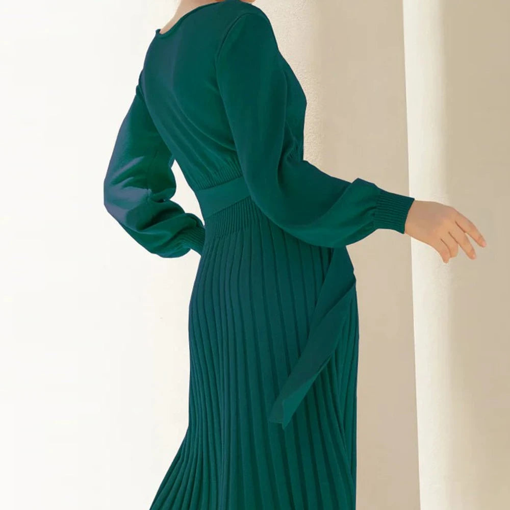 Round Neck Long Sleeve Sweater Dress