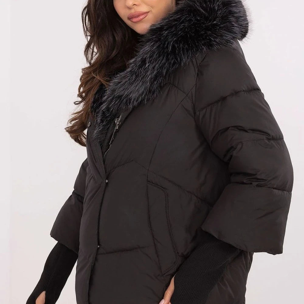 Red Quilted Down Jacket with Detachable Hood