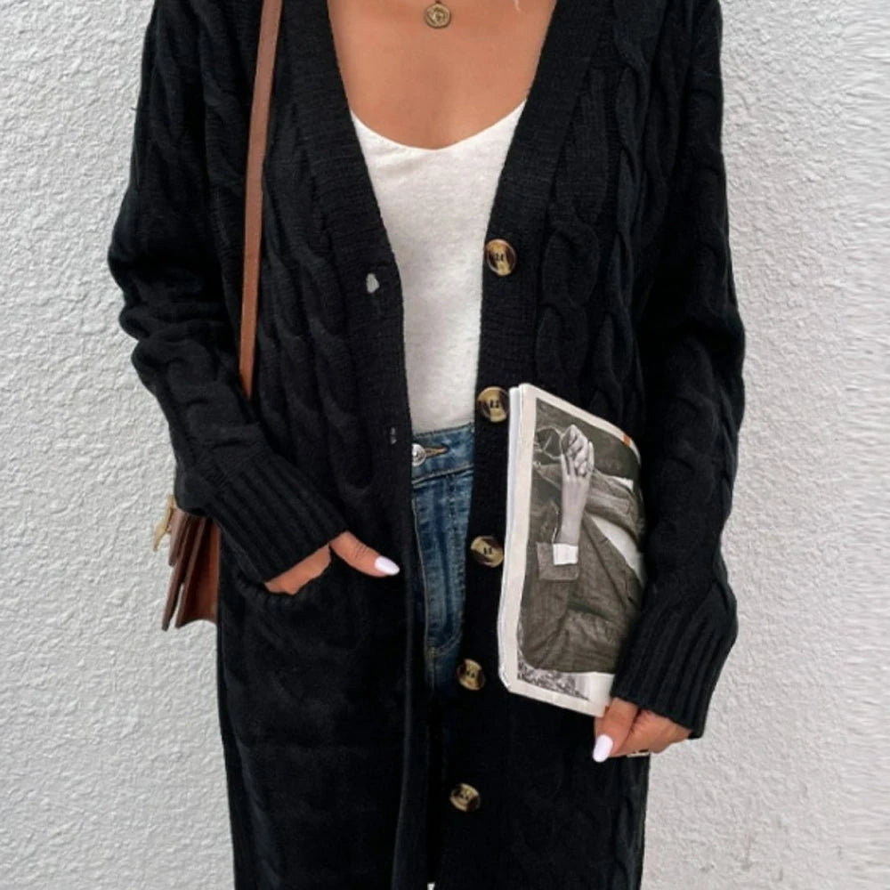 Cable-Knit Button Down Cardigan with Pockets