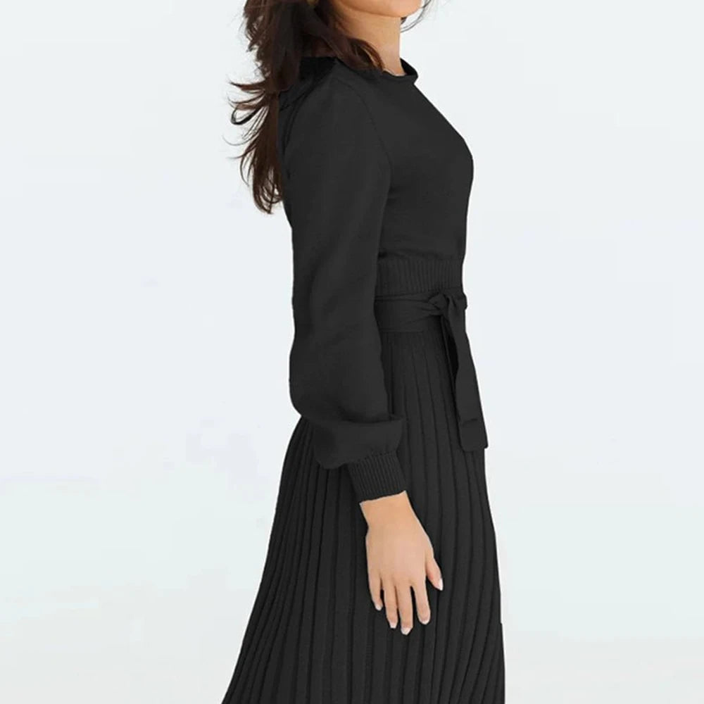 Round Neck Long Sleeve Sweater Dress