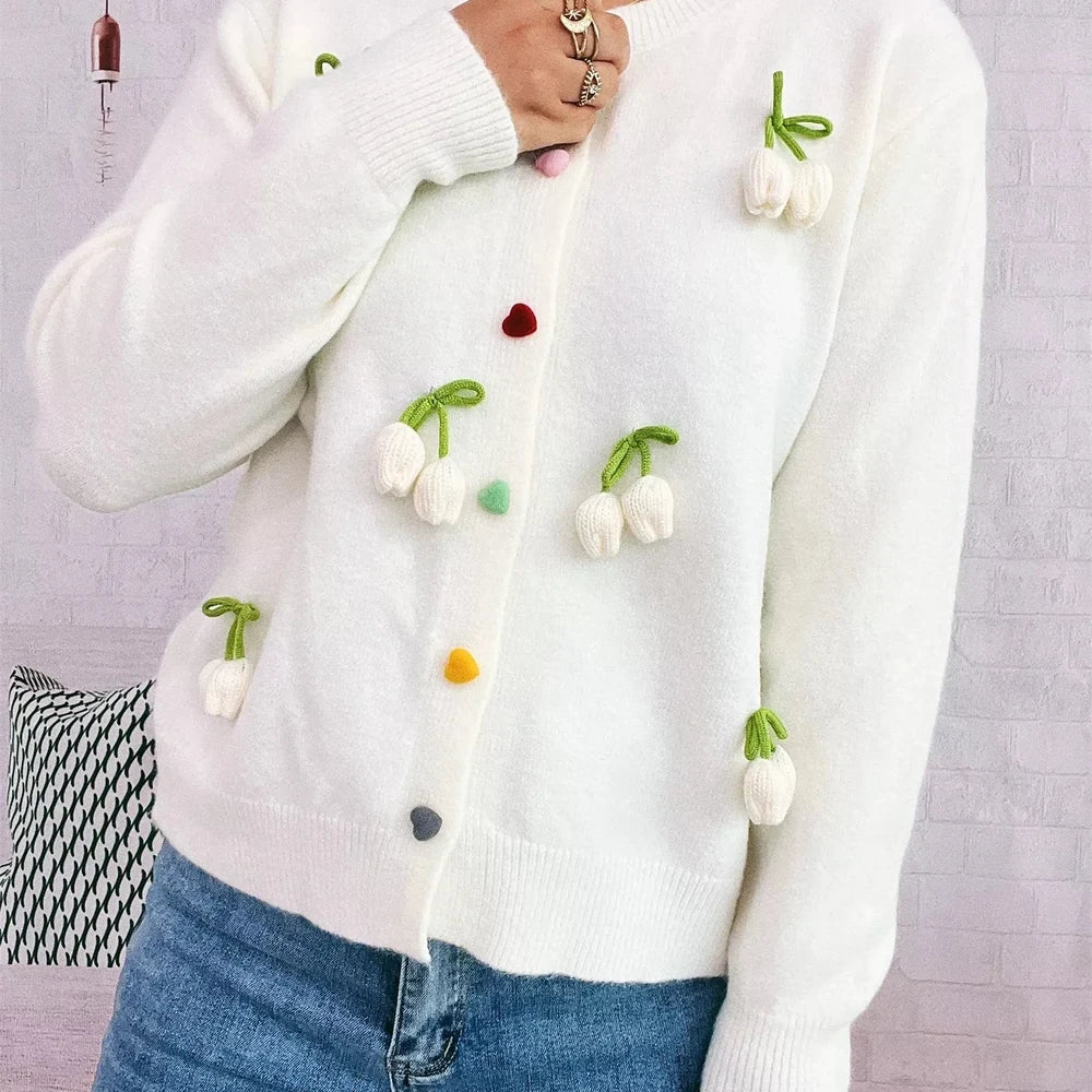 Flower Button Up Long Sleeve Cardigan