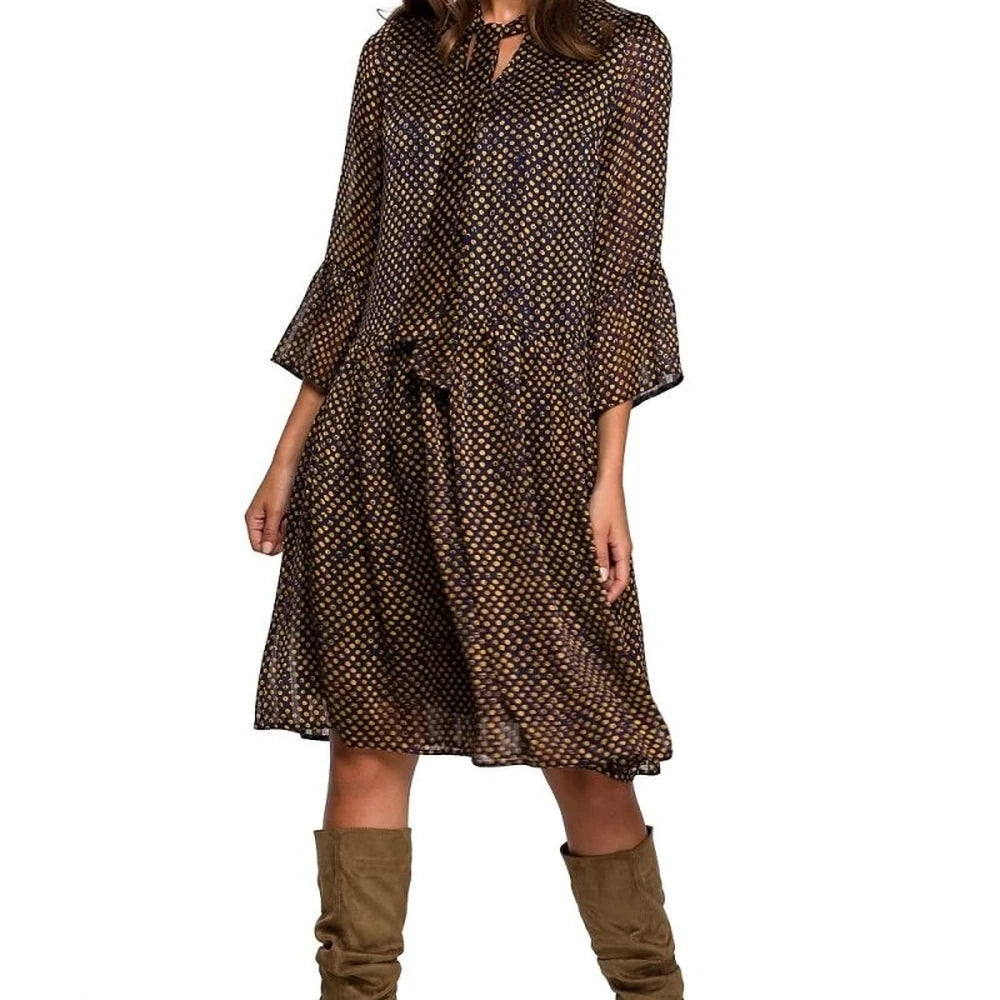 Chiffon Dot Day Dress with Frill