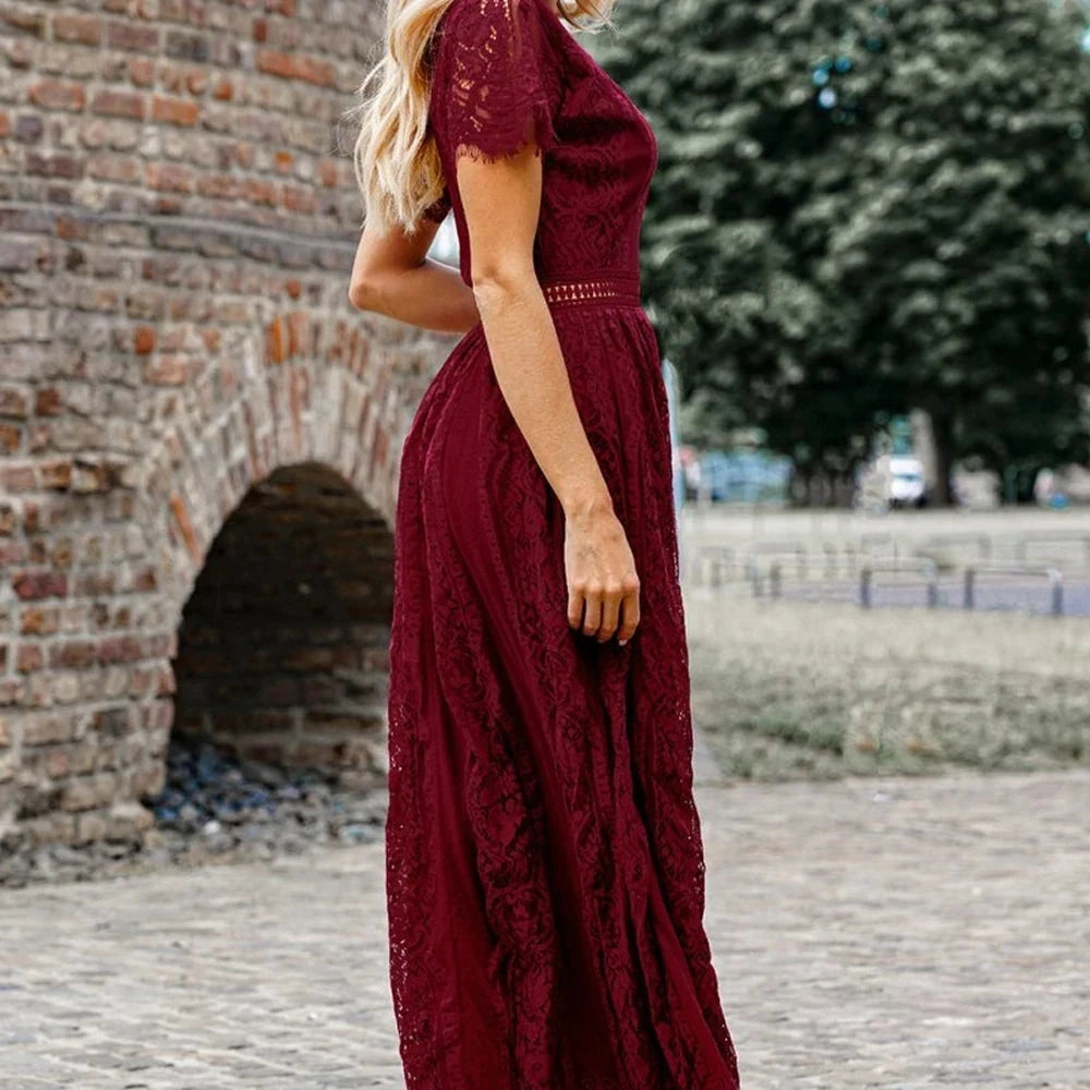 Scalloped Lace V-Neck Maxi Dress
