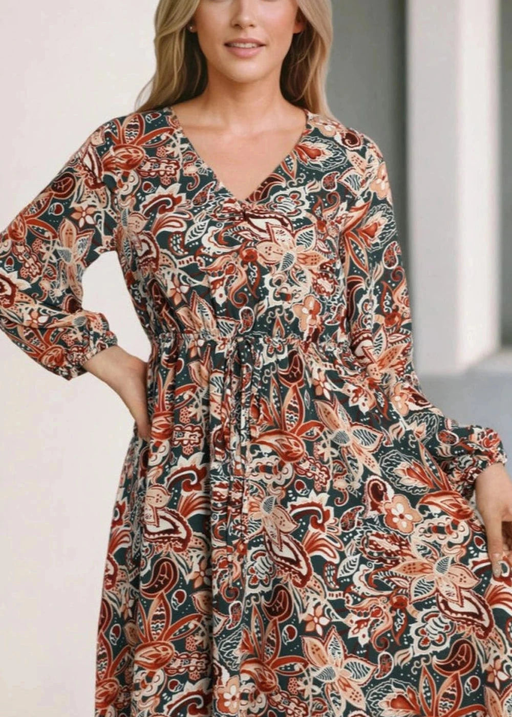 Smocked v-neck mini dress