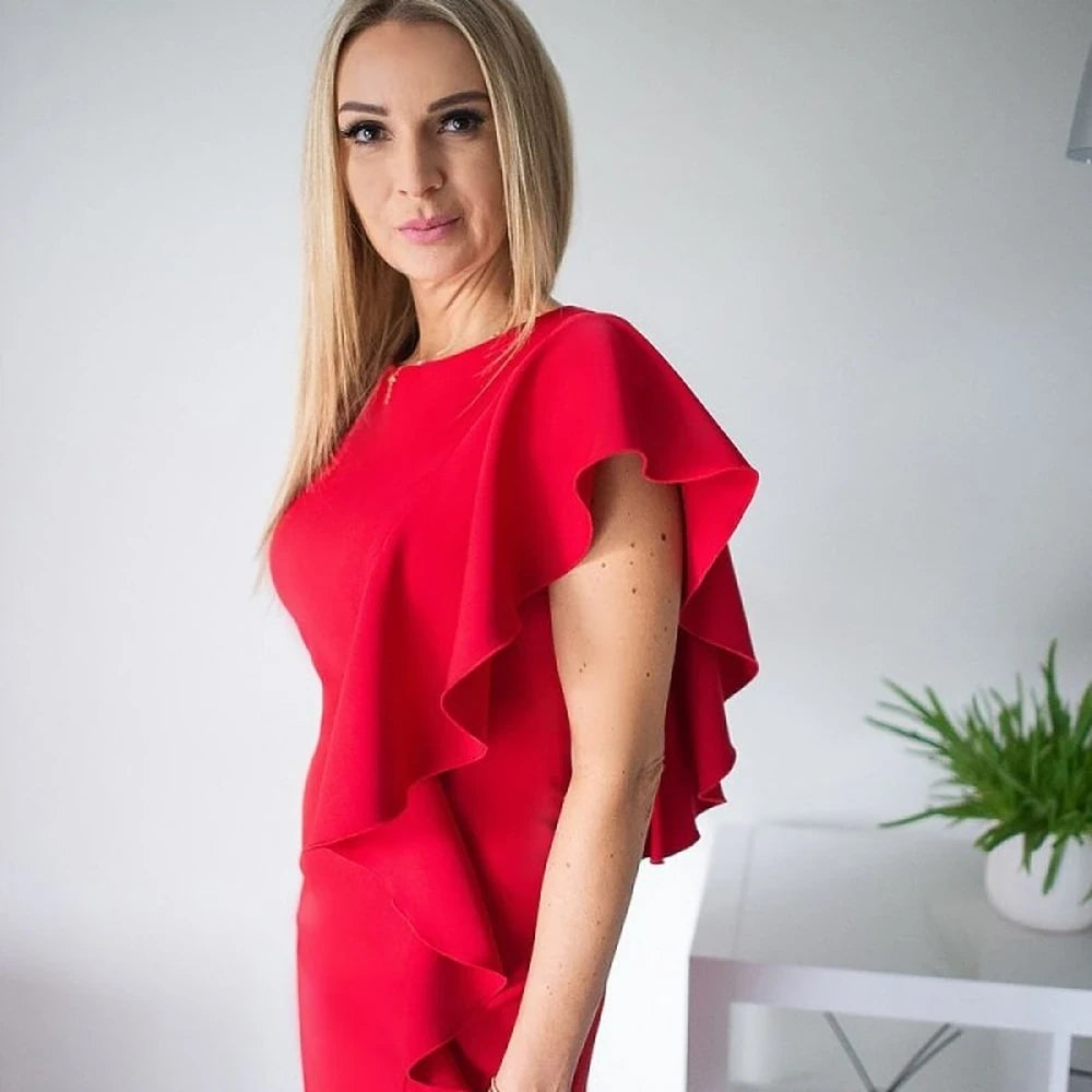Red Shimmering Cocktail Dress with Frills