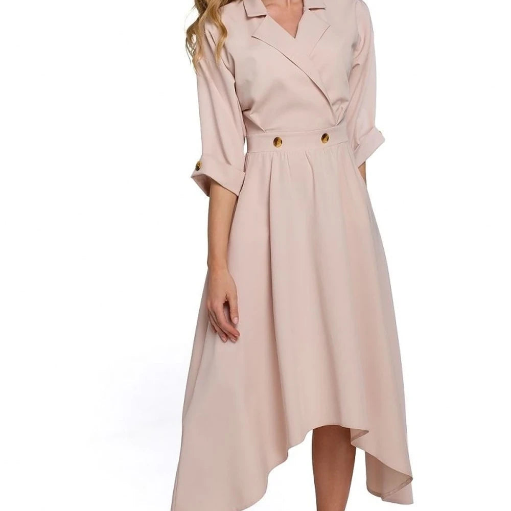 Elegant Day Dress with Asymmetrical Hem