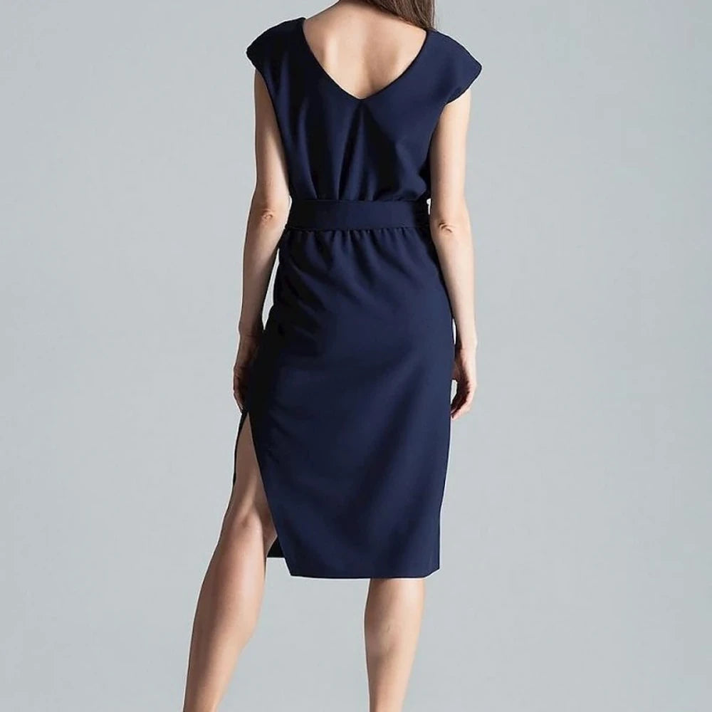 Navy Blue V-Neck Midi Dress