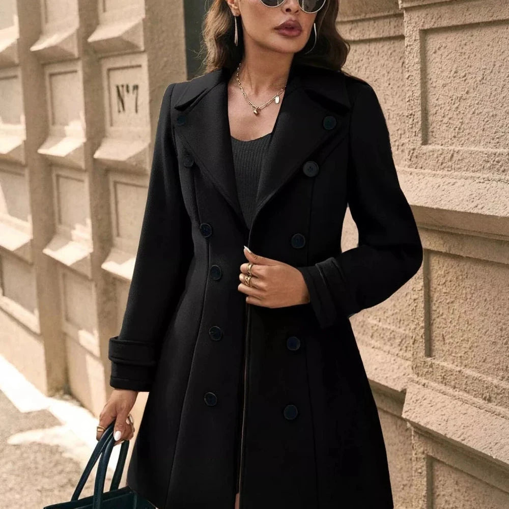 Double-Breasted Wool Blend Overcoat