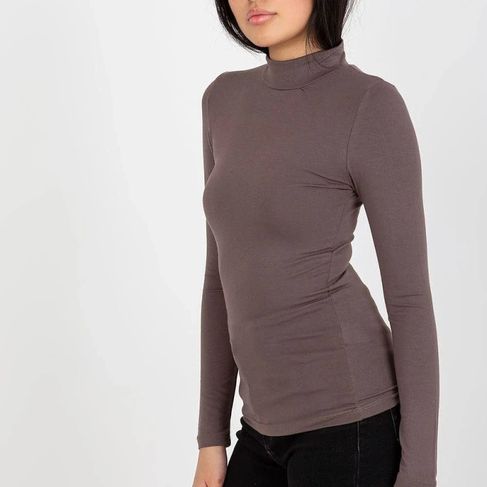 Beige Spandex Viscose Turtleneck Top