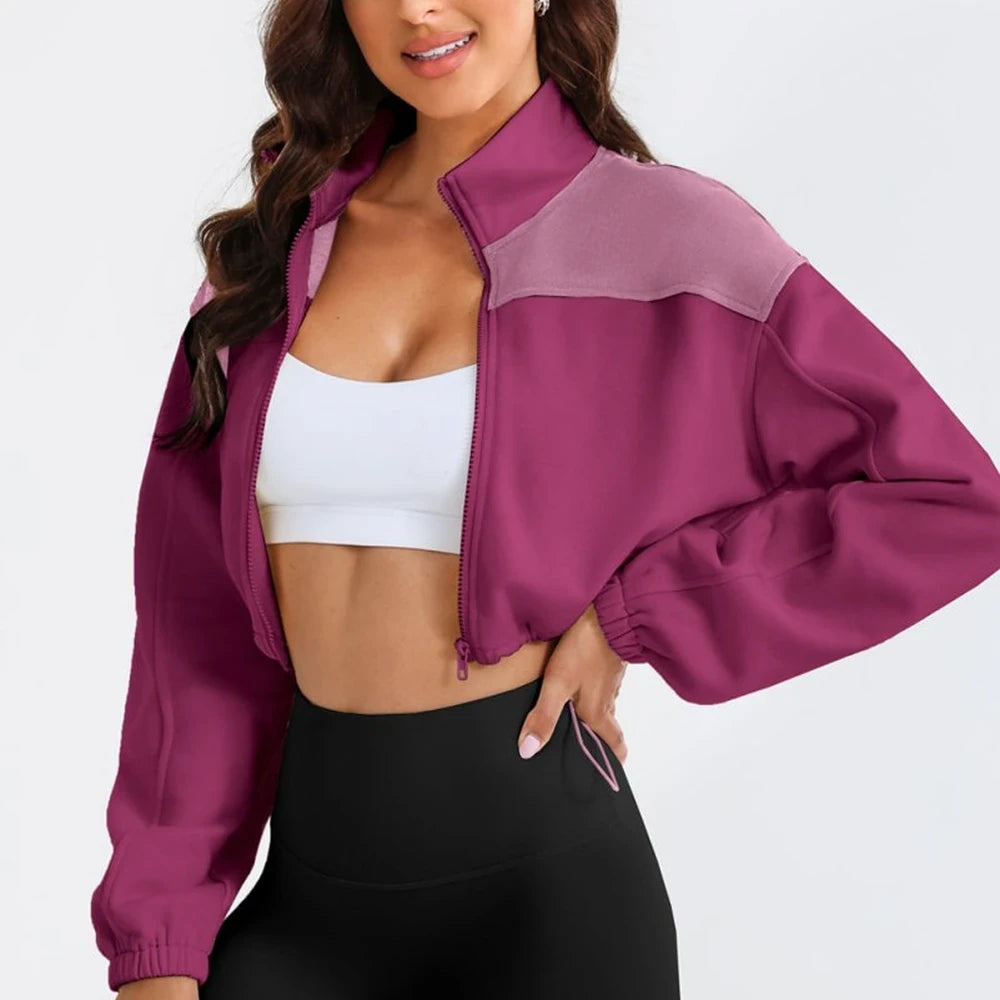 Contrast Drawstring Zip Up Jacket