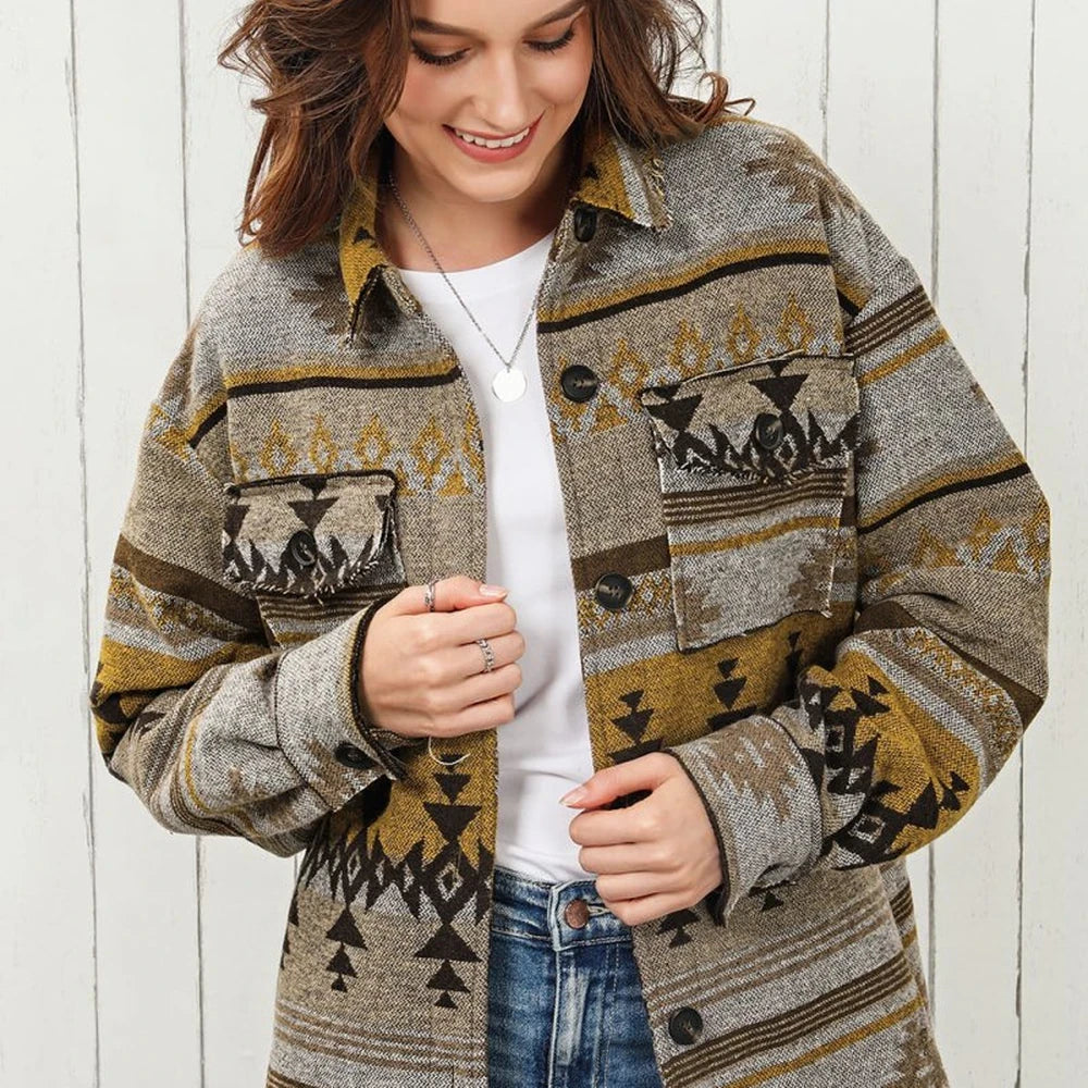Geometric Collared Drop Shoulder Jacket