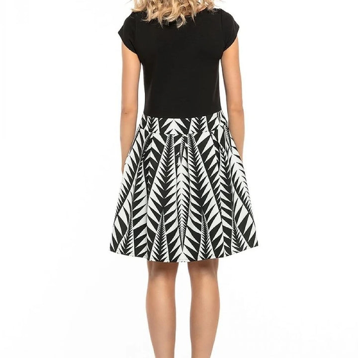 Elegant Pleated Day Dress Boat Neck