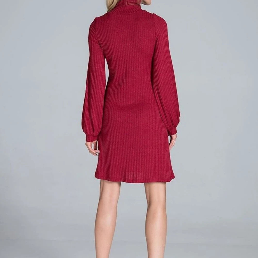Ribbed Knit Turtleneck Midi Dress