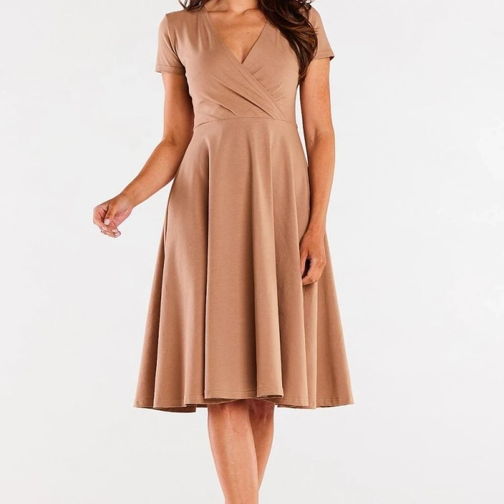 Midi Dress Envelope Neckline Short Sleeves