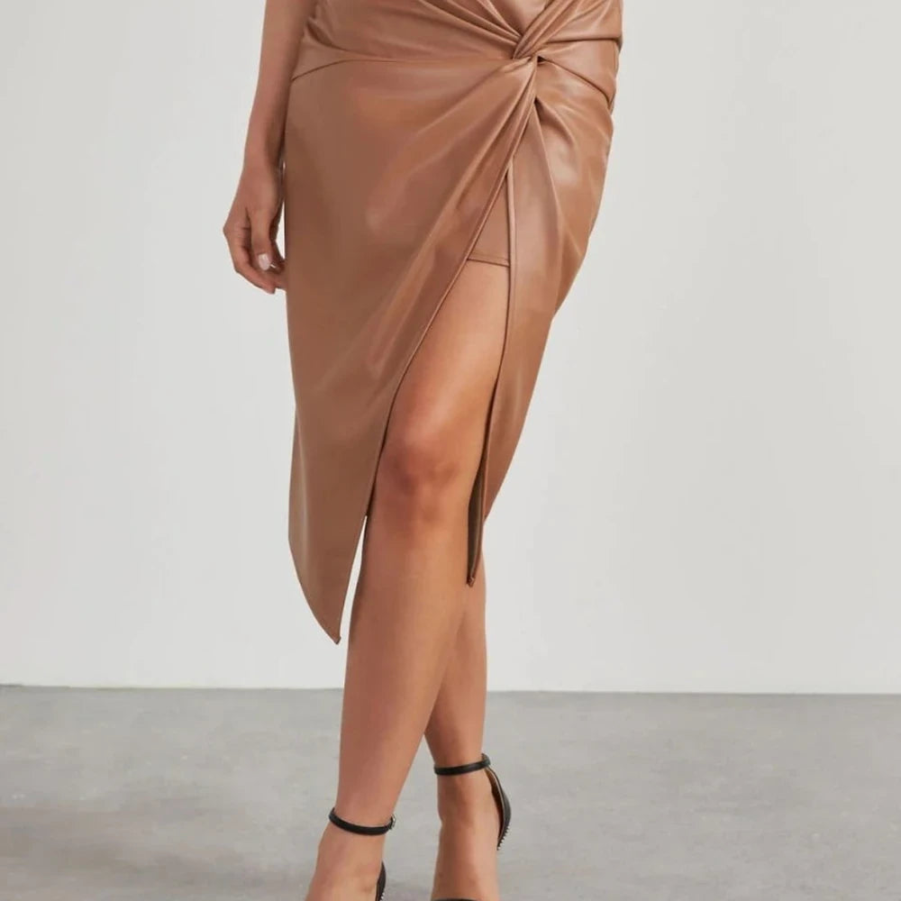 Twist Detail High Waist Skirt with Slit