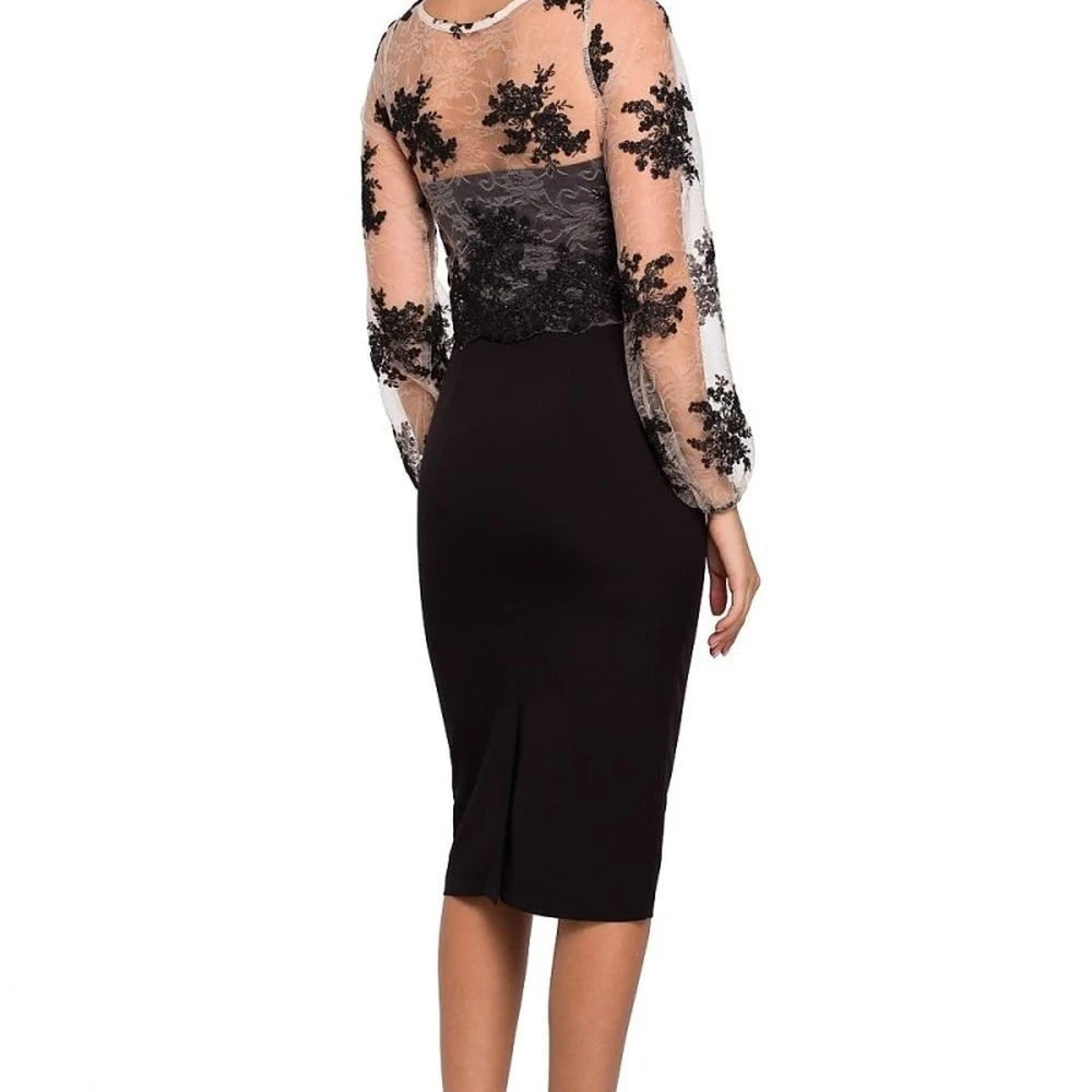 Black Cocktail Dress with Lace Sleeves