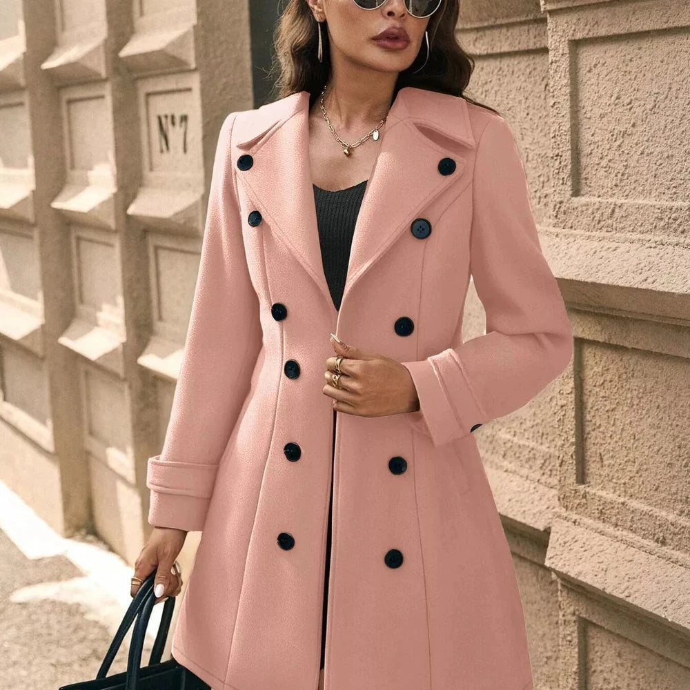 Double-Breasted Wool Blend Overcoat