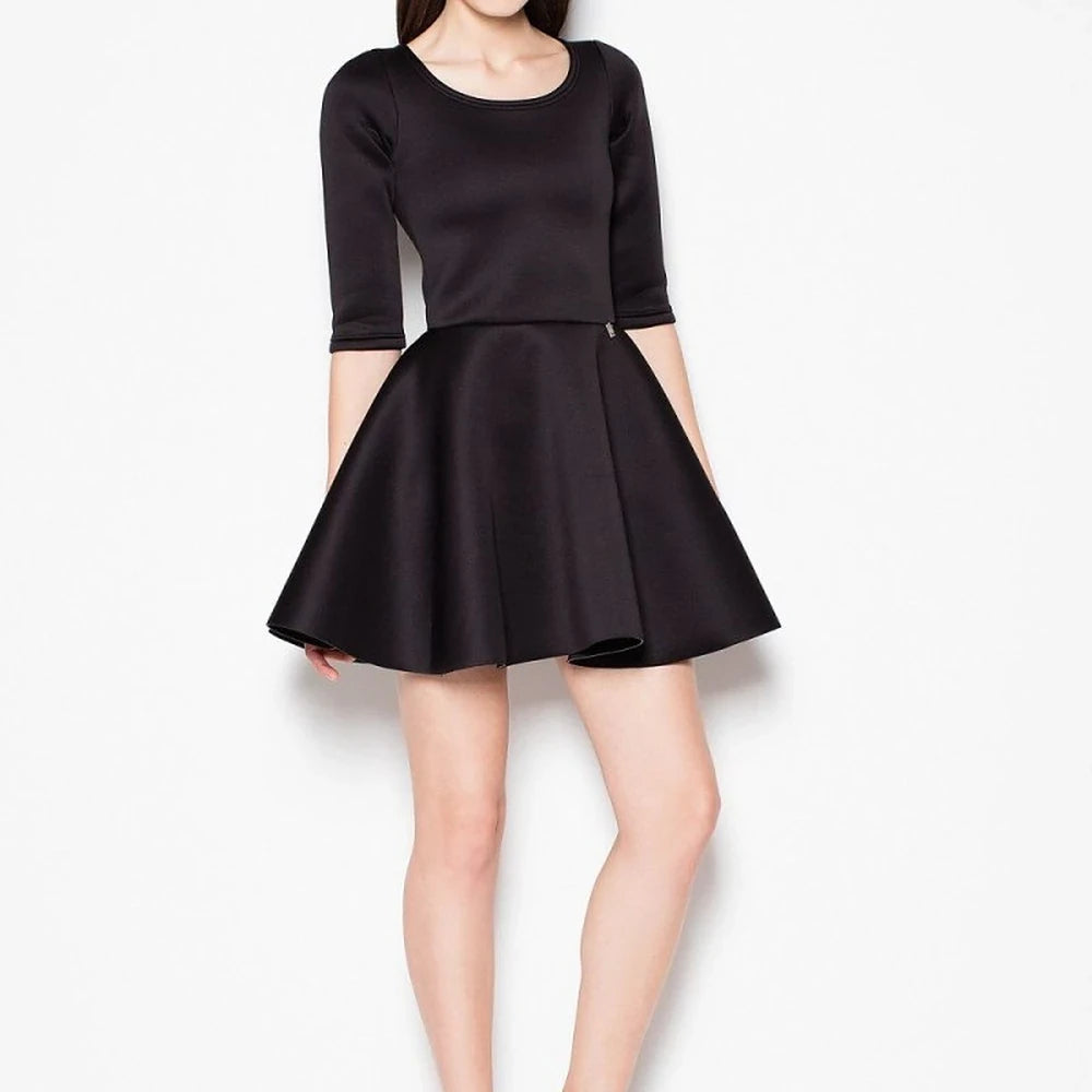 Flared Hem Cocktail Dress with 3/4 Sleeves