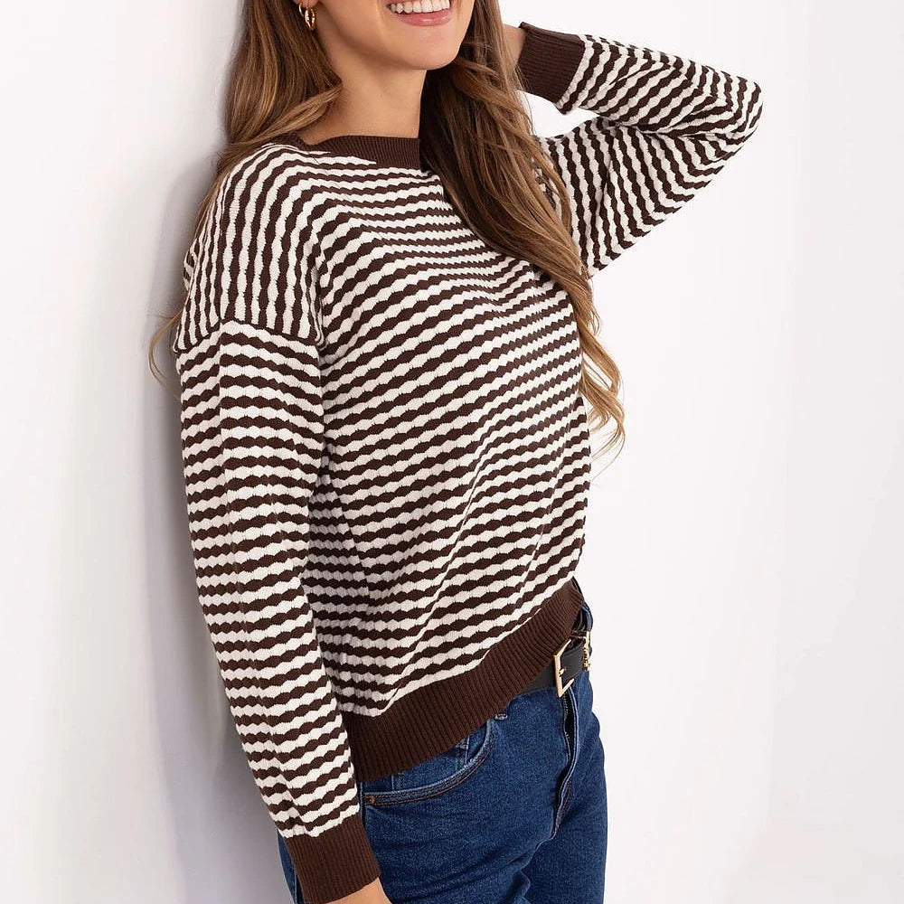 Striped Knit Sweater with Round Neck