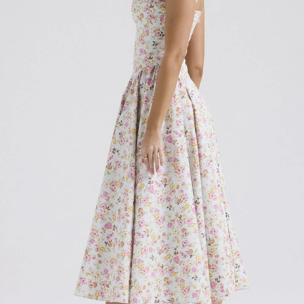 Floral Square Neck Midi Dress