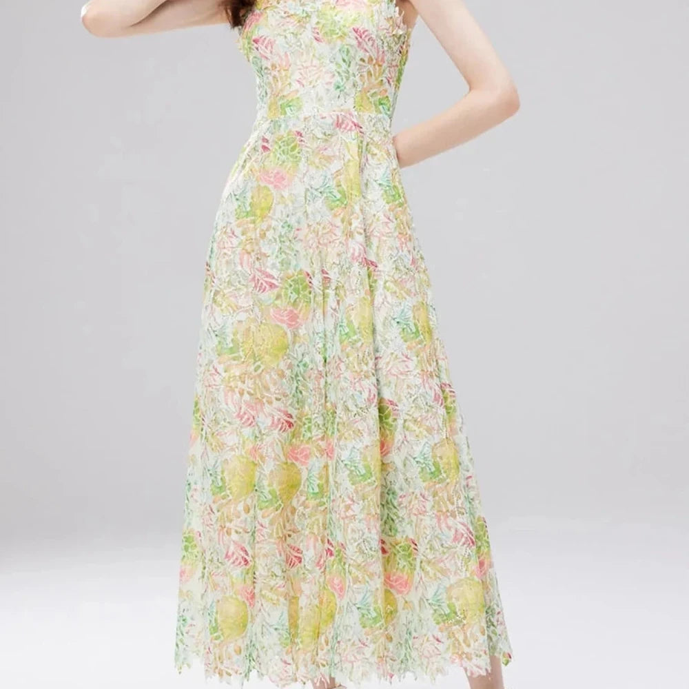 Floral Lace V-Neck Midi Dress