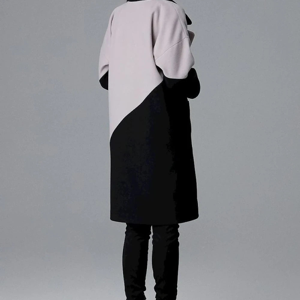 Two-Tone Coat with Turn-Up Collar