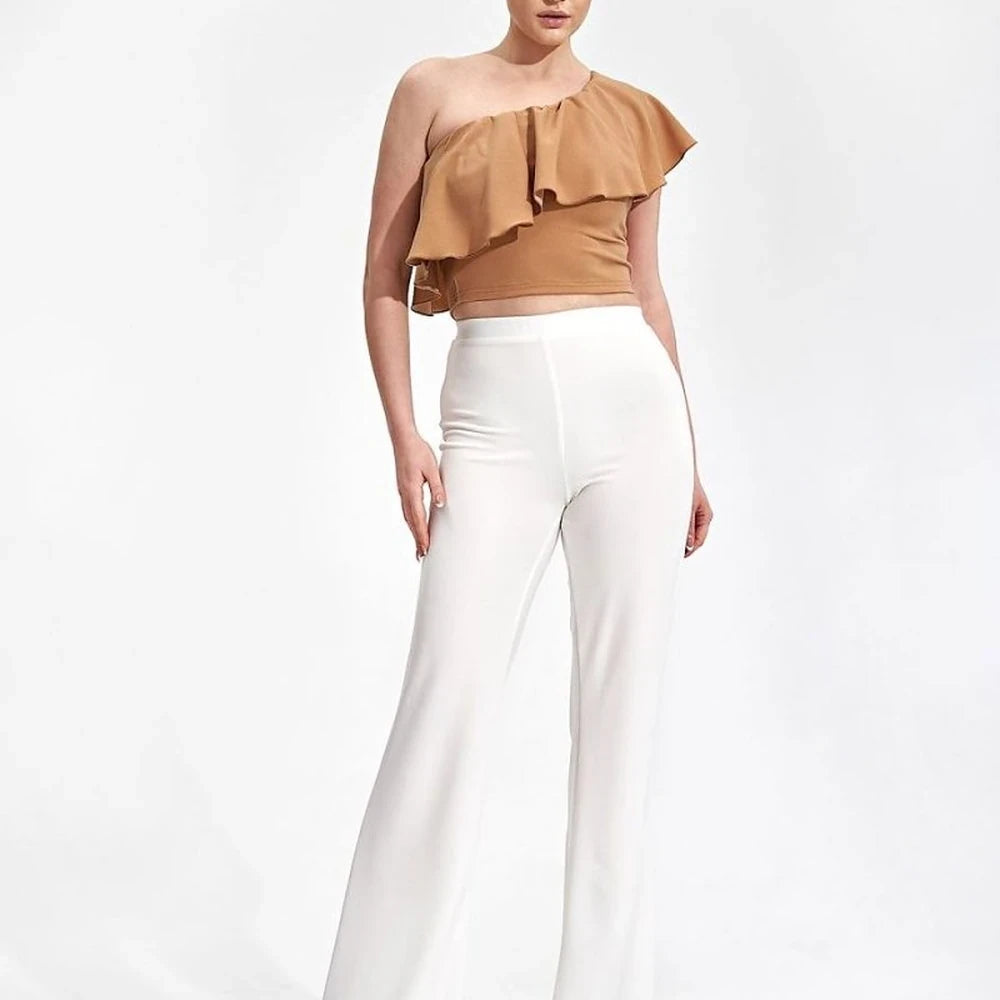 One-Shoulder Ruffle Crop Blouse