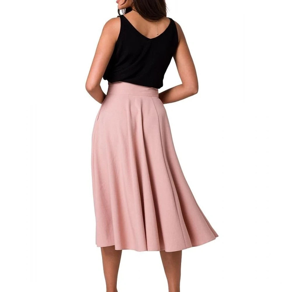 High Waist Flared Midi Skirt with Buttons