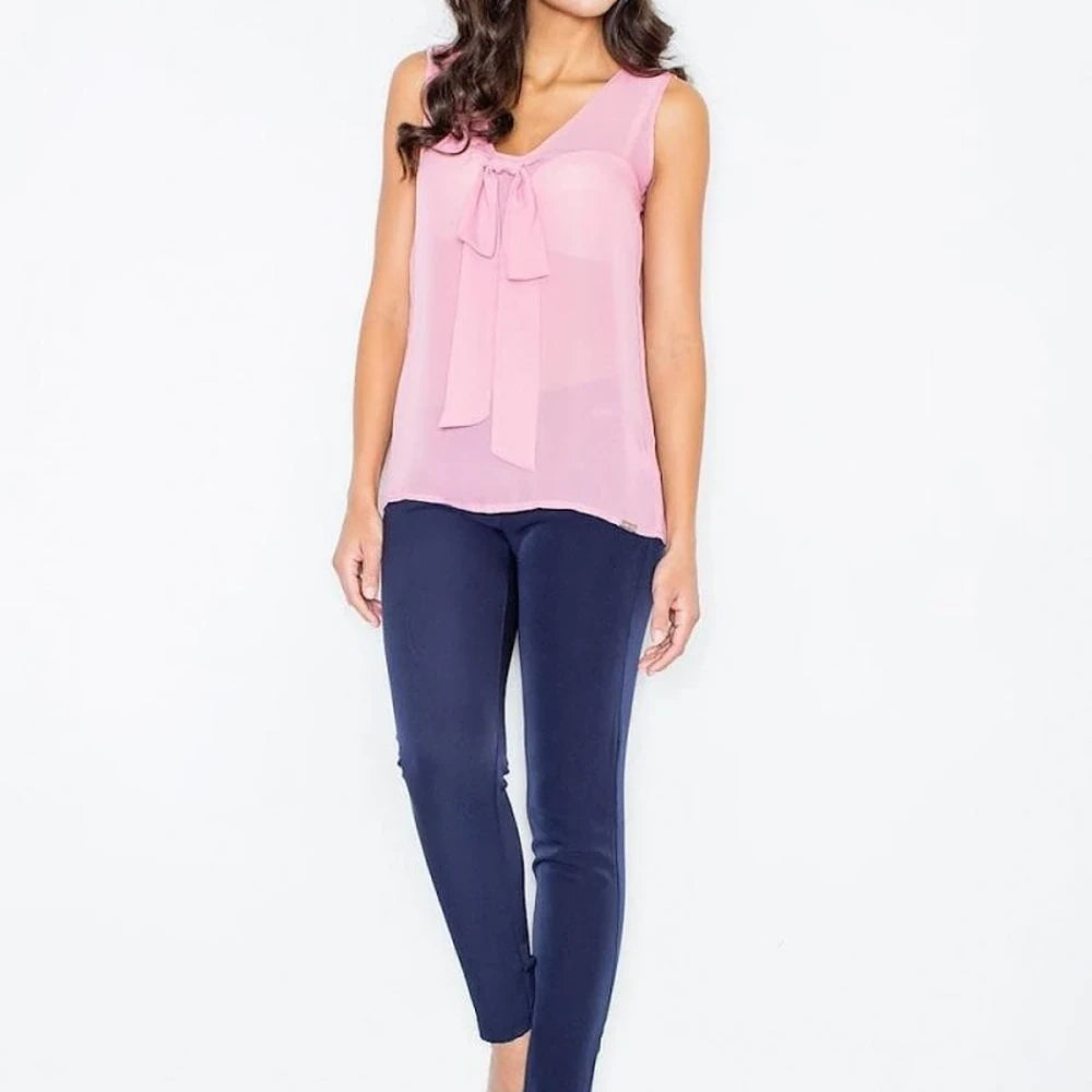 Sleeveless Tie Neck Blouse - Airy Polyester