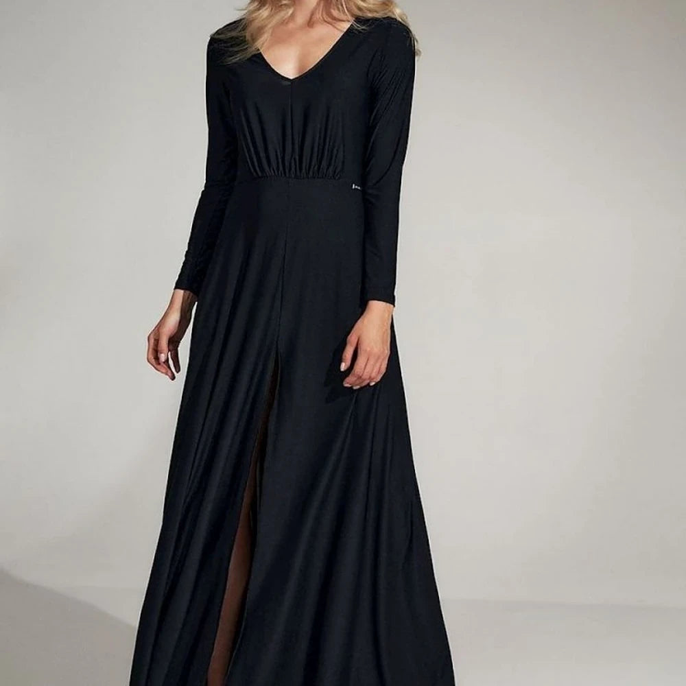 Flared V-Neck Dress with Slit