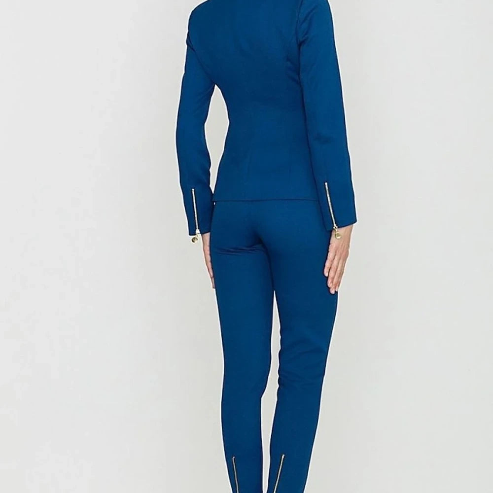 Blue Embossed Pattern Trousers