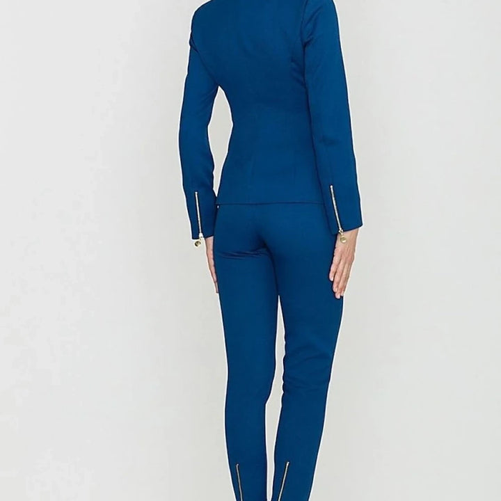 Blue Embossed Pattern Trousers