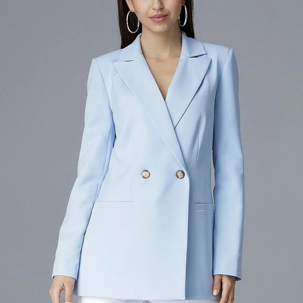 Women's V-Neck Blazer with Decorative Buttons