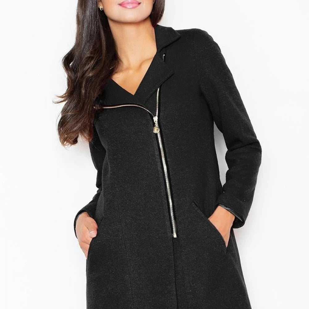 Fitted Wool Blend Zipper Coat