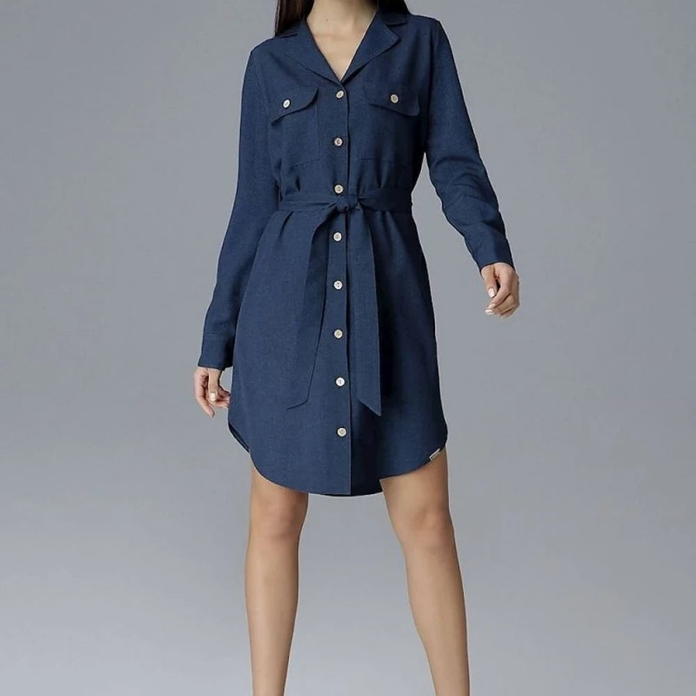 Shirt Dress with Tie Belt - Blue