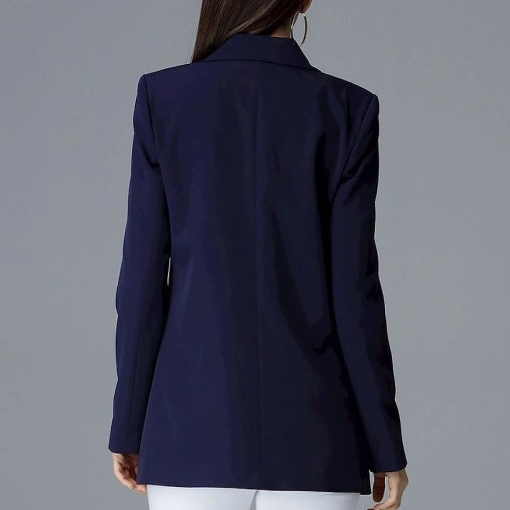 Women's V-Neck Blazer with Decorative Buttons