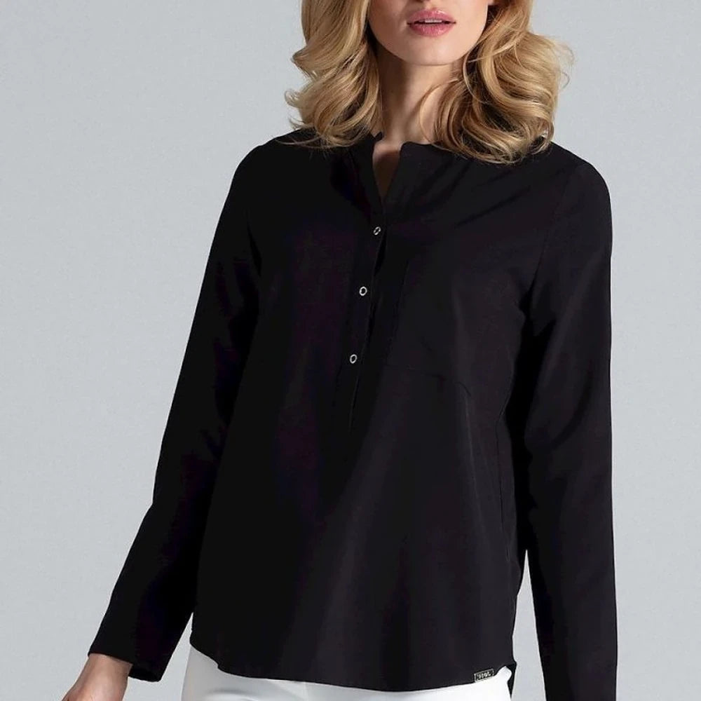 Long Sleeve Blouse with Stand-Up Collar