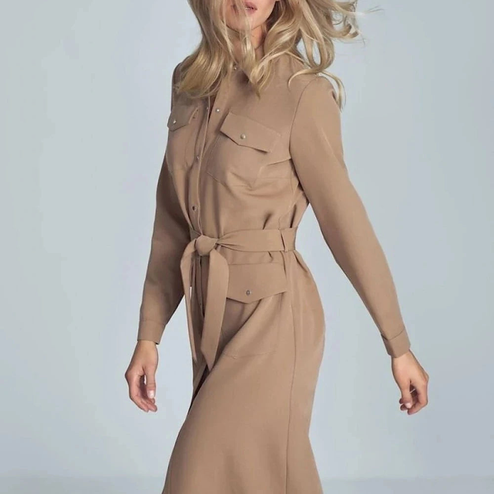 Black Midi Shirt Dress with Belt