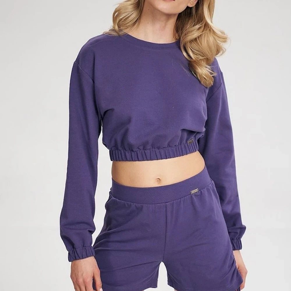 Cropped Long Sleeve Sweatshirt with Elastic Hem
