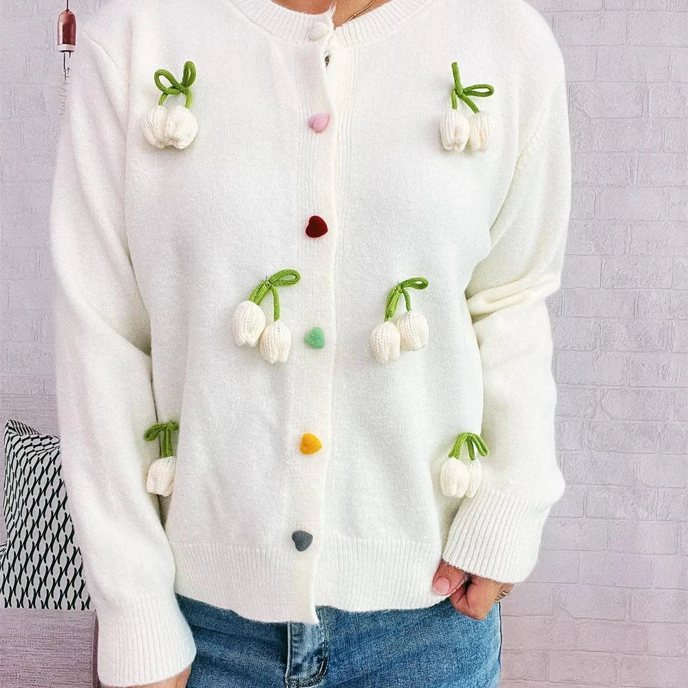 Flower Button Up Long Sleeve Cardigan