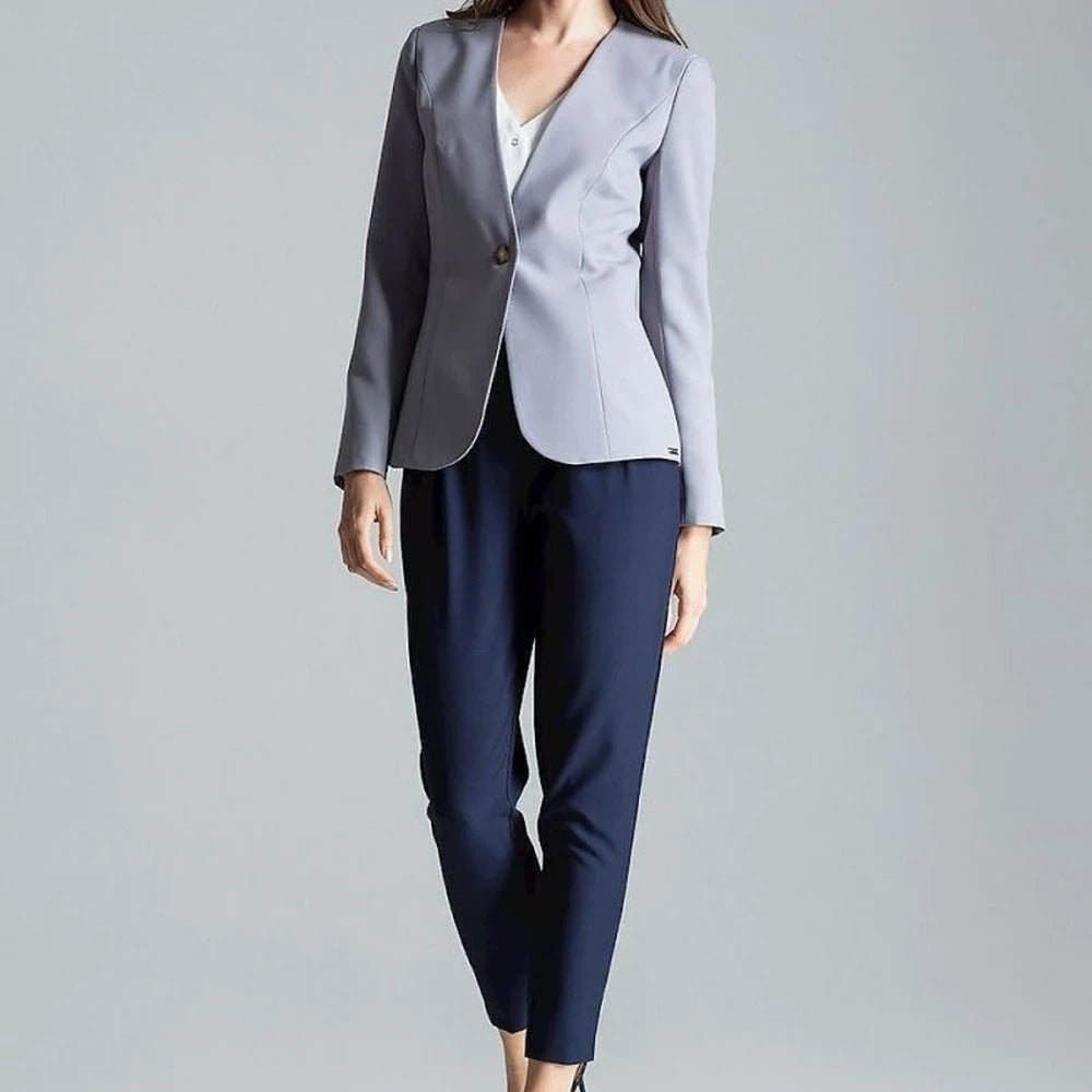 Patterned One-Button Jacket with No Lapels