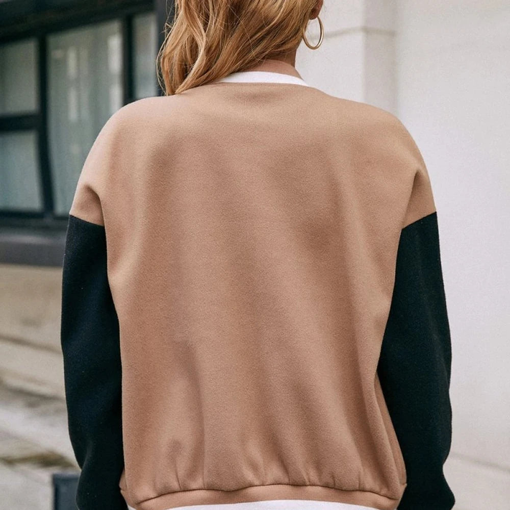 Contrast Baseball Collar Jacket
