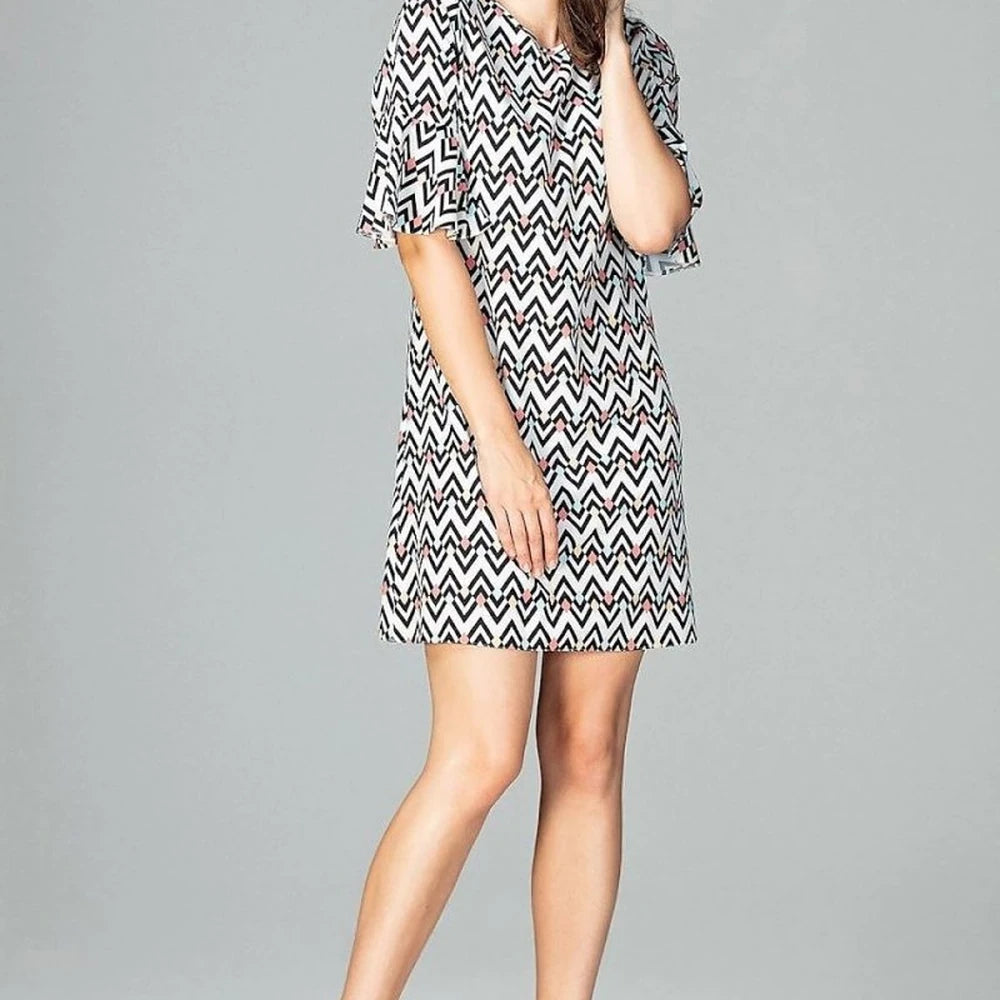 Patterned Knee-Length Dress with 3/4 Sleeves