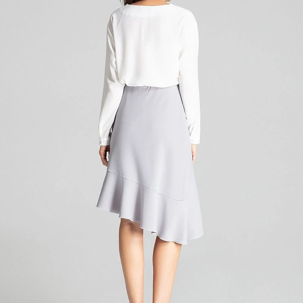 Asymmetrical Midi Skirt with Frill