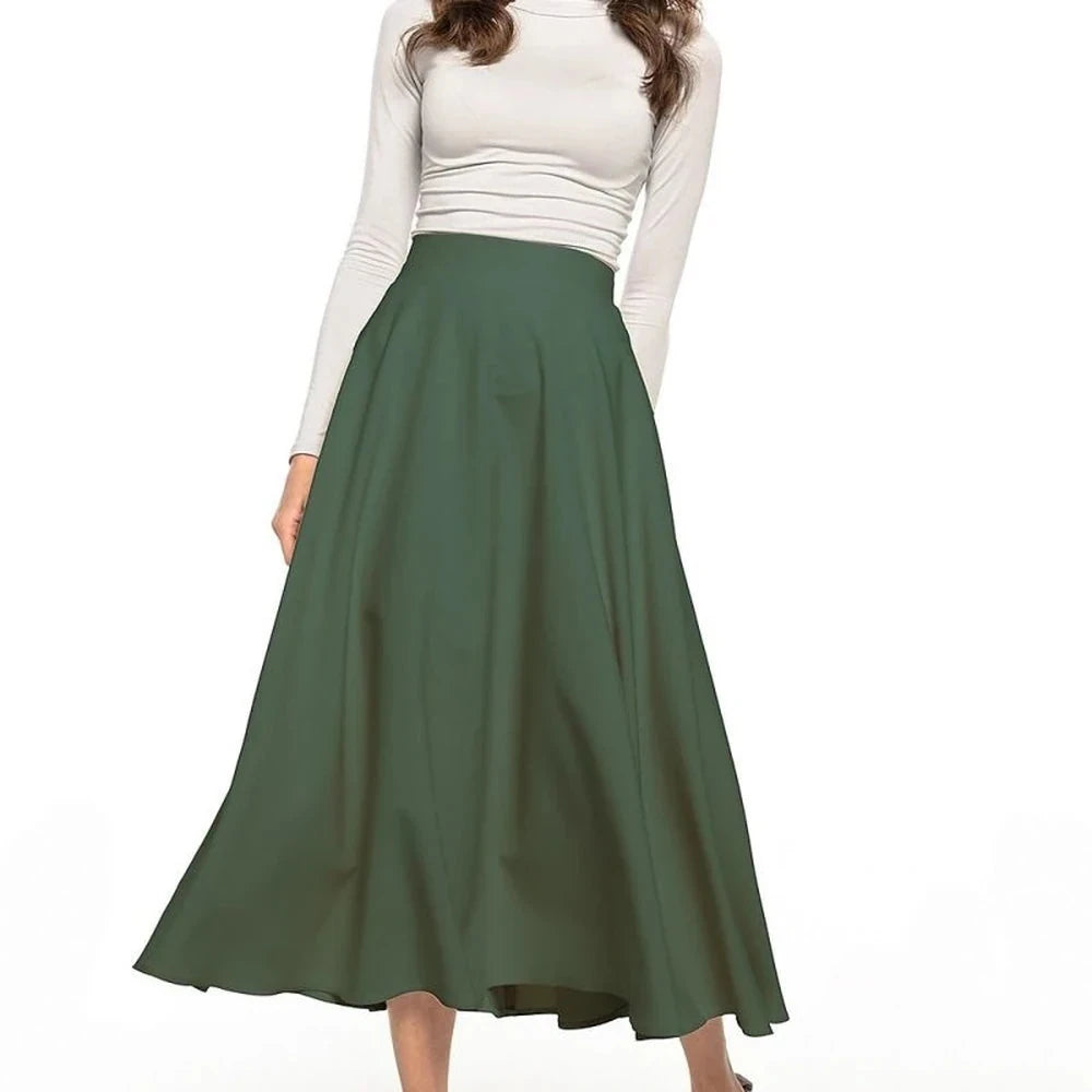 Midi Skirt with Glued Belt and Zipper