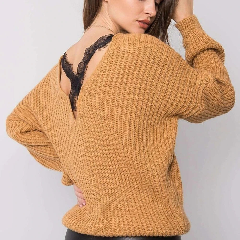 Grey Sweater with Back Neckline