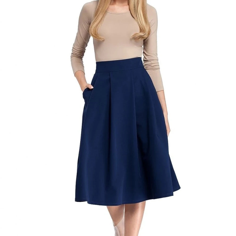 Knee-Length Flared Skirt with Pockets