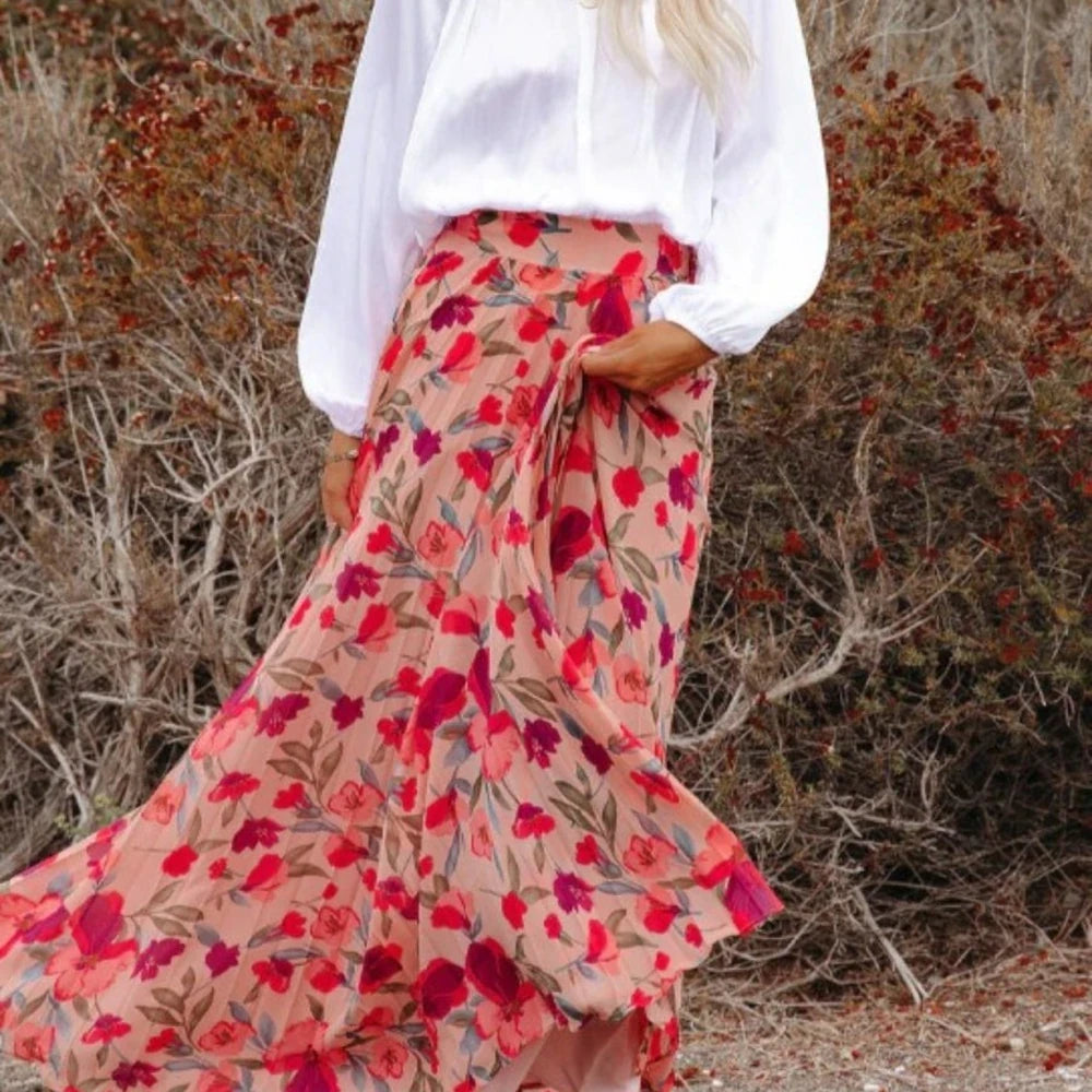 Printed Elastic Waist Maxi Skirt