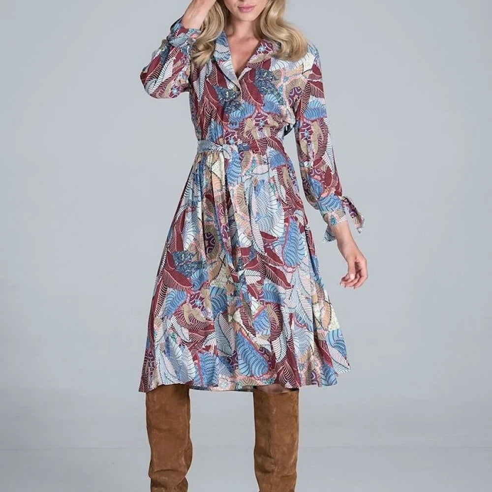 Women's Midi Dress with Collar and Belt